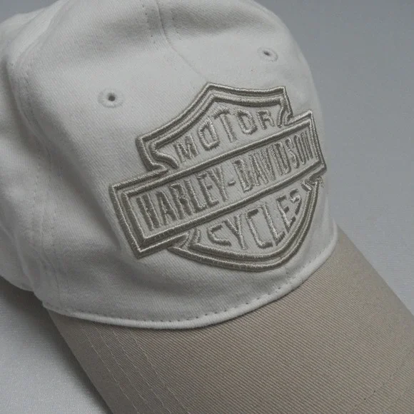 Harley‎ Davidson Baseball Cap White Tan Logo Embroidered Adjustable Strap - Picture 4 of 5